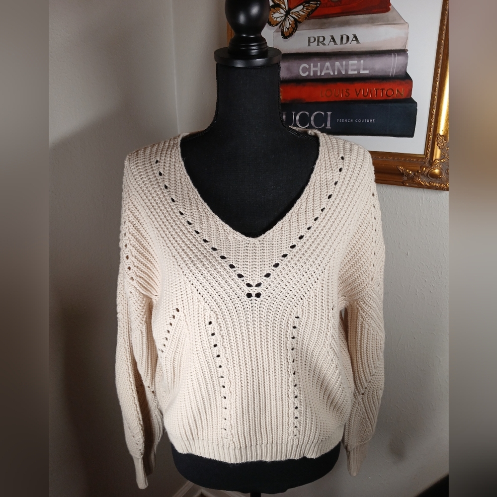 Cream V-Neck Moon and Madison Sweater